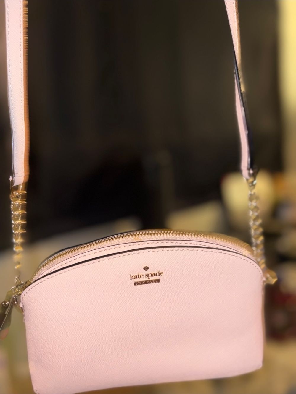 kate spade Pale Pink Dome Crossbody with Gold Chain Strap